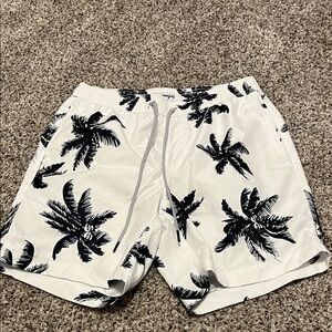 Tropical Palm Print Swim Trunks